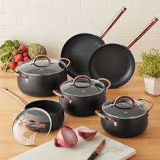 Mainstays 10 Piece Nonstick Cookware Set Matte Black Rose Gold Handles Walmart Com Black And Copper Kitchen Rose Gold Kitchen Gold Kitchen