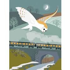 Barn Owl And Steam Train In Winter Landscape By Rachel Hudson Illustration Owl Train Winter This Is Availabl Winter Illustration Illustration Illustrators
