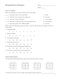 Monohybrid cross problem set university of arizona. Monohybrid Cross Worksheet