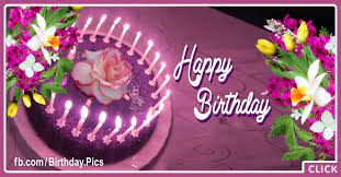 Happy birthday card flowers and cake. Purple Cake With Flowers Happy Birthday Card To You Birthday Wishes