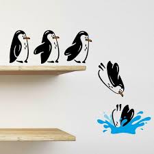 Penguins Fridge Shelf Sticker Jumping Flying Funny Vinyl Wall Sticker Decor