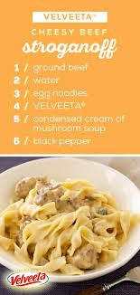 Embrace the cheesiness of velveeta recipes! Velveeta Cheesy Beef Stroganoff Melted Velveeta Takes Classic Beef Stroganoff To A New Delicious Level Check Out The Ful Recipes Beef Recipes Beef Dinner