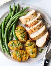 Over 25 ways to refashion leftover pork that your family will eat! Baked Pork Loin Mini Hasselback Potatoes Cook At Home Mom