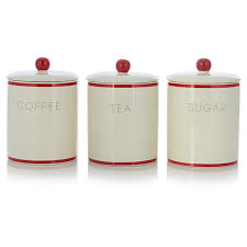 Typhoon rippled metal tea coffee sugar canister set & bread bin crock set green. George Home Cream And Red Tea Coffee And Sugar Canister Set Kitchen Food Storage George At Asda