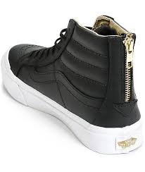 Black And Gold Vans Shoes Vans Sk8 Hi Slim Black Gold Leather Shoes Zumiez Vans Shoes High Tops Leather Shoes Woman Vans Sk8 Hi Slim