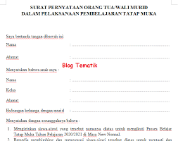 Misalnya, sekolah akan mengeluarkan surat pernyataan bagi orang tua untuk turut berpartisipasi dalam proses perkembangan belajar anaknya di sekolah. Contoh Surat Pernyataan Orang Tua Wali Murid Dalam Pelaksanaan Pembelajaran Tatap Muka Di Masa Covid 19 Blog Tematik