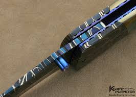 Bill Coffey Custom Knife Blued Robert Eggelring Damascus Linerlock