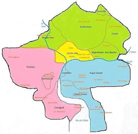 Carte des quartiers desservis à Quimper pour les interventions de plomberie, chauffage et dépannage à domicile.