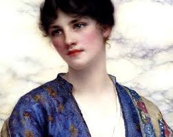 Fine Gilt Framed Lithograph Portrait of a Woman in Blue Aft. William  Wontner
