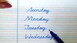 Days Of The Week With Spellings Cursive Writing For Beginners Sunday Monday Tuesday Wednesday Youtube