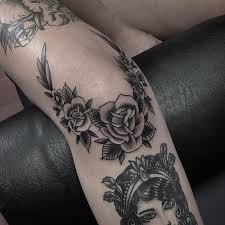 Under Sword Tattoo Of Left Arm Around The Elbow Leg Tattoos Tattoos Knee Tattoo