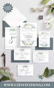 Dusty Blue And Greenery Wreath Digital Download Cz Invitations Wedding Invitations Diy Fun Wedding Invitations Blue Wedding Invitations