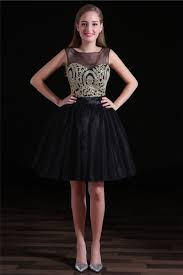 Ball Open Back Short Black Tulle Gold Embroidery Party Prom Dress Cocktail Dress Prom Homecoming Dresses Black Homecoming Dress