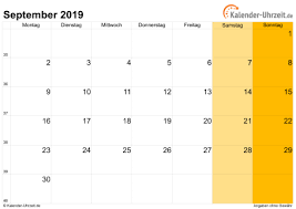 If you like september 2018 calendar malaysia do. September 2019 Kalender Mit Feiertagen