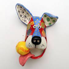 Original Large Handmade Ceramic Dog Mask With Ball By Dottiedracos 34 00 Dog Pottery Ceramics Ideas Pottery Dog Sculpture