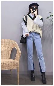 (sun / public holiday are day off) Sweater Vest Korean Sweatervestkorean Korean Fashion Fall Outfit Preppy Style Blue Jeans Whi Korean Fashion Korean Fashion Fall Korean Outfit Street Styles