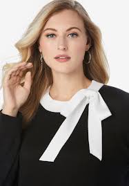 Jessica London Women's Plus Size Tie-Neck Sweater, Size: 26/28, Black