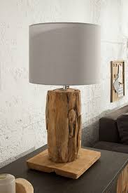 Hohenverstellbare Teakholz Tischlampe Roots 70cm Grau Treibholz