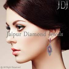 Designer Leaf Shaped Dangle Earrings .925 Silver Diamond Gemstone Ruby  Jewelry