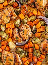 This Sheet Pan Ginger Maple Chicken With Brussels Sprouts And Butternut Squash Makes T Baked Chicken And Veggies Chicken And Butternut Squash Sheet Pan Recipes