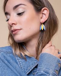 Pendientes Porcelana Pétalo Azul y Amarillo