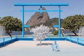Daniel Arsham Sets Blue Japanese Zen Garden Overlooking Rio S Sugar Loaf Mountain Zen Garden Blue Garden Japanese Zen