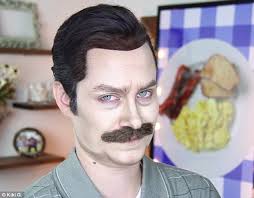 Make-up artist Katelyn Galloway transforms herself into Parks and Rec's Ron  Swanson