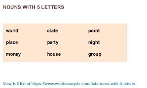 Here's the full list of words! Nouns With 5 Letters 1 000 Results