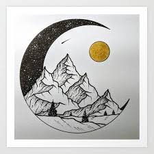 Golden Moon Art Print By Funkblast X Small Moon Art Print Circle Drawing Moon Drawing