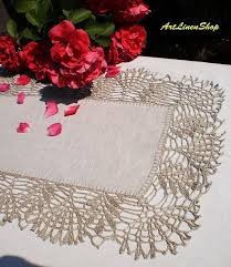 Linen Table Runners Crochet Doilies Rustic Small Tablecloth Etsy Crochet Doilies Linen Table Runner Lace Doilies