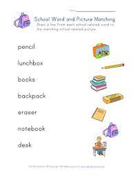 Matching worksheets are perfect for identifying related items, such as the word 'pig' and the picture of a pig. Back To School Matching Words Worksheet All Kids Network