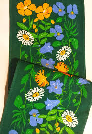 Swedish Easter Table Runner Spring Table Cloth Retro 60s Vintage Green Floral Print Orange Home Decor Mid Century Modern Scandinavian Design Easter Table Runners Spring Table Runner Spring Table