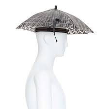 Runway Fendi Grey Ff Logo Mongram Print Rubber Forever Umbrella Hat Rare Ff Logo Fendi Umbrella