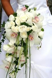 Elegant Cascading Bridal Bouquet White Roses White Spray Roses White Pink Cymbidium O Flower Bouquet Wedding Cascading Bridal Bouquets Purple Bridal Bouquet