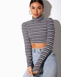 While very practical, turtlenecks are also stylish with a minimalist vibe. Black Grey And White Striped Long Sleeve Turtleneck Crop Top Moeena Motelrocks Com