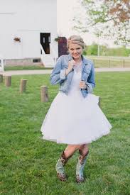 Wedding Dresses With Denim Jackets For Rustic Wedding Theme Short Wedding Dress Short Country Wedding Dress Country Chic Wedding Dress Personalized denim for the whole wedding party. wedding dresses with denim jackets for