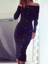 Black Off Shoulder Buttoned Front Bodycon Midi Dress Choies Com Midi Dress Bodycon Boat Neck Midi Dress Elegant Dresses For Women