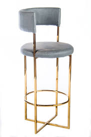 Ps113010g Carrie Gold Bar Stool Stainless Steel Bar Chair With Gray Faux Leather Upholstery The Leather Looks Li Gold Bar Stools Leather Bar Stools Bar Stools