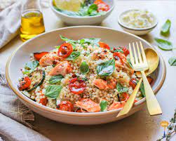 Drain the couscous, then return to the pot, toss with 2 to 3 teaspoons oil, and season to taste with salt and pepper. Baked Salmon And Pearl Couscous Magic Ingredient
