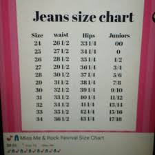 Miss Me And Rock Revival Size Chart Size Chart For Miss Me
