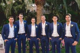 Blue And Gold Treasure Island Beach Wedding Sunset Beach House Groomsmen Attire Beach Wedding Navy Suit Wedding Wedding Groomsmen Attire