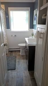 Bath Remodel Storm Cloud Color By Sherwin Williams Lowe S Vanity Driftwood Floor Tile Sub Bathroom Remodel Master Small Bathroom Remodel Bathrooms Remodel