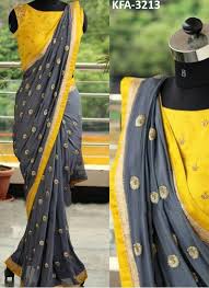 Buy Georgette Silk Gray Yellow Replica Saree Color Combinations For Clothes Saree Color Combinations Combination Dresses