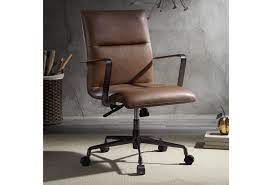 This office chair is upholstered in your choice of color perfectly accented with button tufting. Acme Furniture Indra 92568 Industrial Office Chair In Top Grain Leather Del Sol Furniture Executive Desk Chairs
