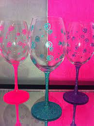 Swirly Glitter Design Wine Glasses Wine Glasses Glass Painting Crafts