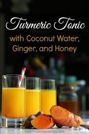 Wellness Shot Turmeric Tonic With Coconut Water Ginger And Honey Recipe Turmeric Drink Wellness Shots Healthy Drinks