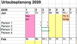 Wer ist wann wo unterwegs? Kostenlos Urlaubsplaner Fur Die Jahre 2020 2021 2022 Und 2023 Fur Excel Google Etc Vgsd Selbststandig Vereint