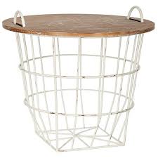 Industrial Cream Wire And Wood Basket Side Table 65 Liked On Polyvore Featuring Home Furniture Tables A Wire Basket Storage Wood Basket Wood End Tables