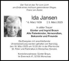 Traueranzeigen von Ida Jansen