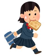 食パンをくわえて登校する女の子のイラスト | かわいいフリー素材集 ...